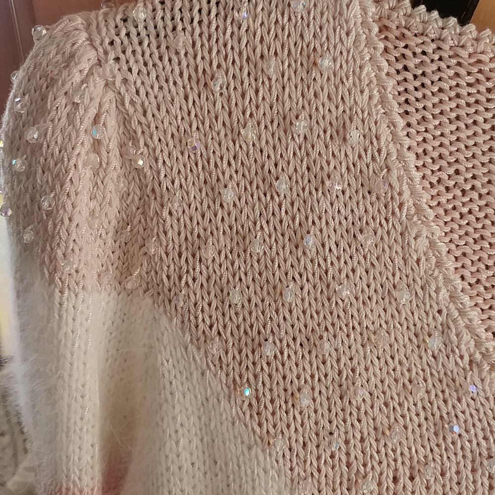 Vintage Crystal Beaded Angora Blend Sweater, SOFT, smooth Knit